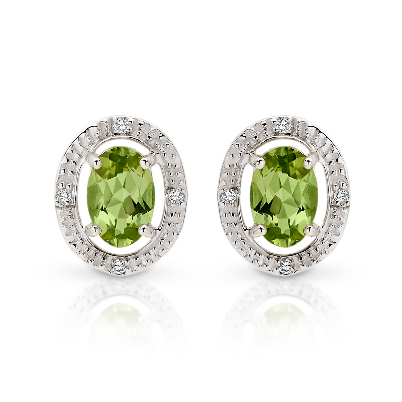 9Y claw set oval peridot halo studs AU00375