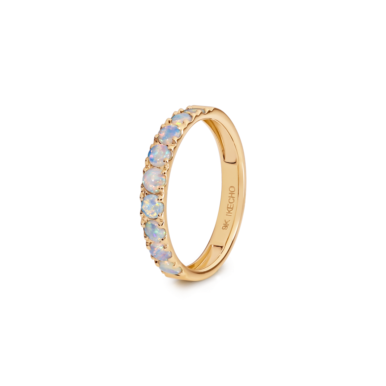 9ct yg light solid 3mm x 9 opal ring M-P OR0079Y