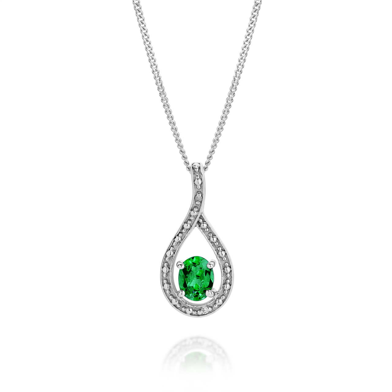 SS cr emerald and diamond teardrop slider pendant AG01183