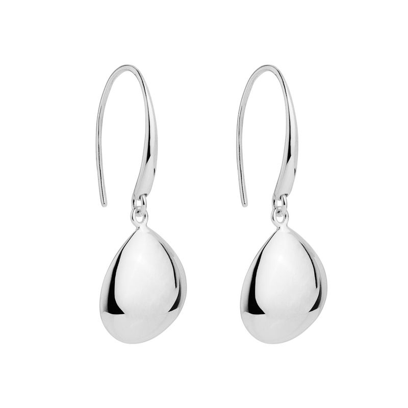 12x39mm, silver irregular puffed pebble shape earring with swinging hook E7255