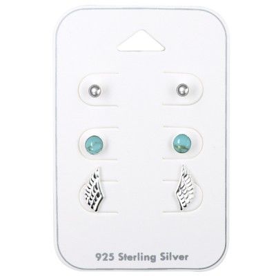 SS ANGEL WING/TURQUOISE SET OF 3 STUDS SE25SET