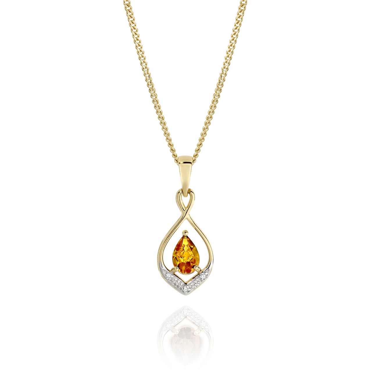 9Y pear shape citrine and diamond pendant AU00952