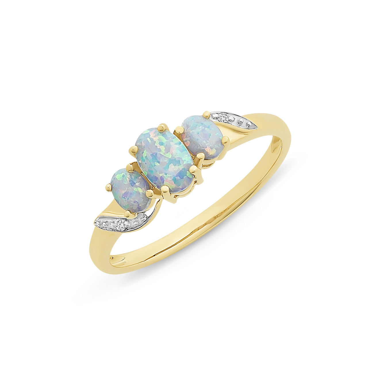 9ct Gold Created Opal &amp; Diamond Ring M2946