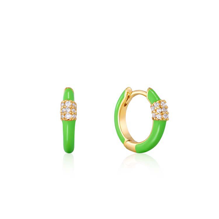 2A NEON GREEN ENAMEL/ CZ GOLD HUGGIE E040-01G-NG