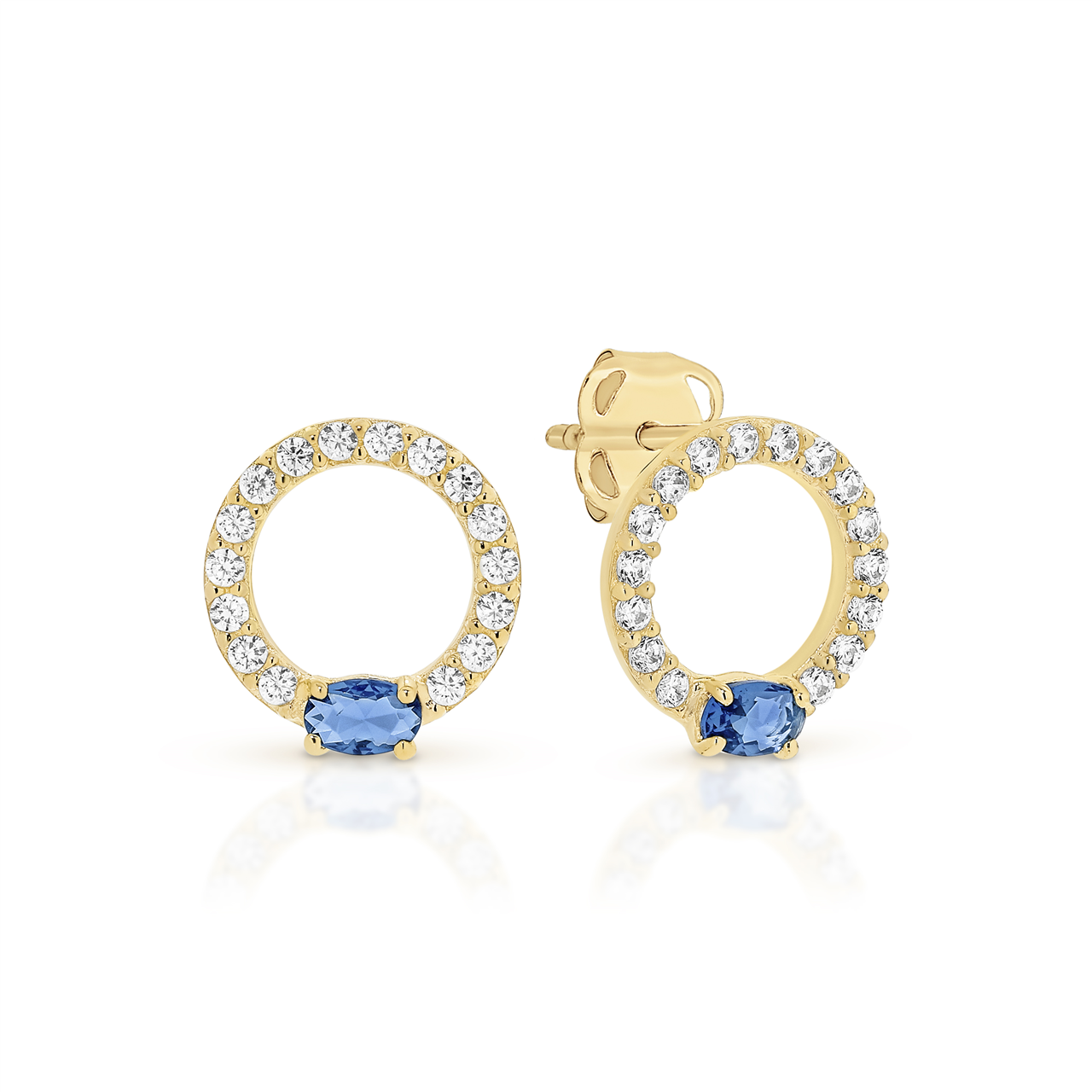 9Y sapphire and CZ claw set circle studs AU01498