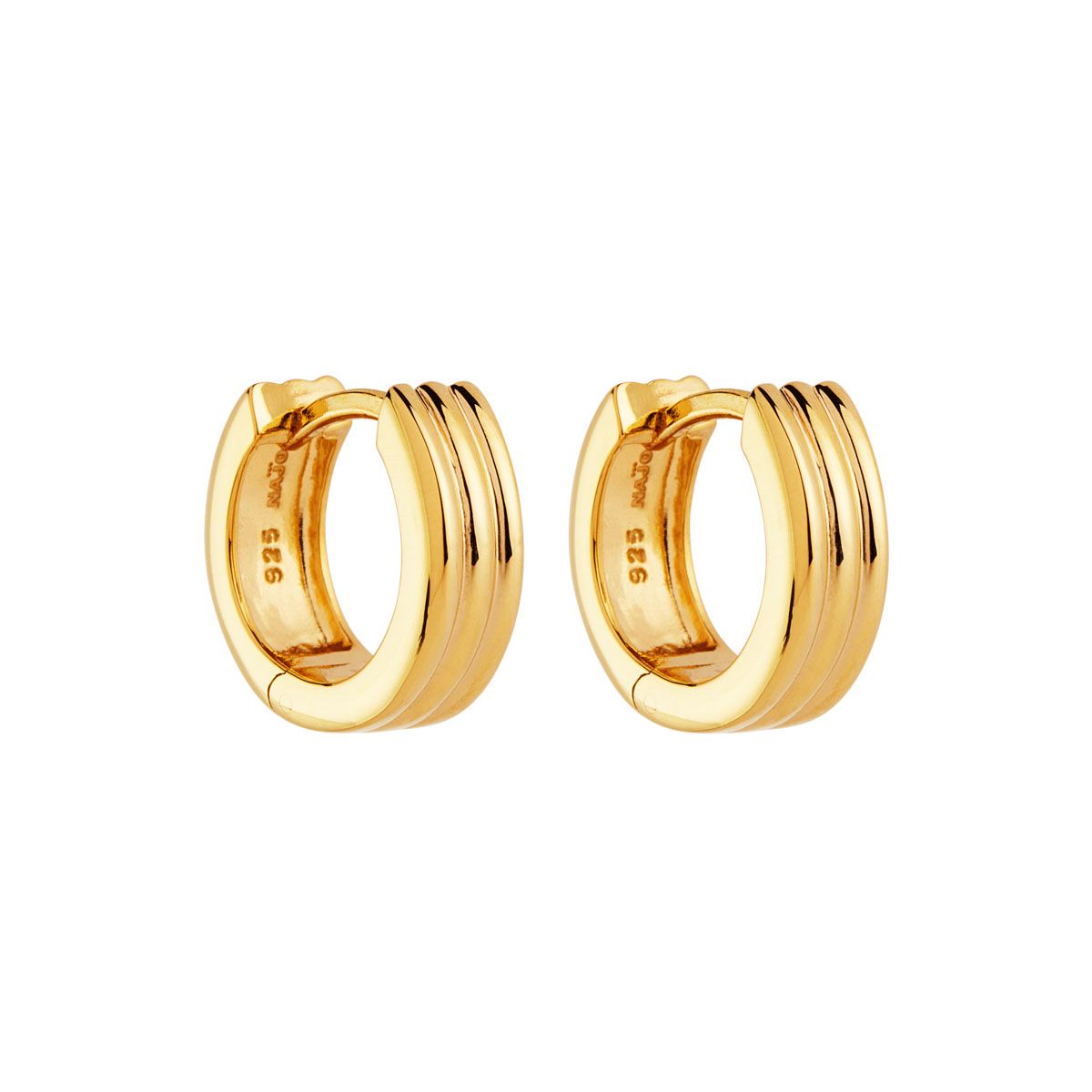 4x12mm yellow gold (14k 1mc) plated silver ridged round huggie earring, antitarnish E7324