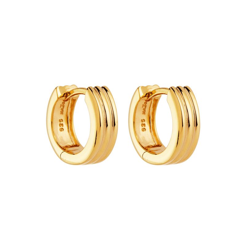 4x12mm yellow gold (14k 1mc) plated silver ridged round huggie earring, antitarnish E7324