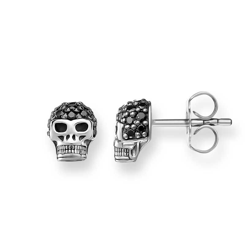 2 MINI SKULL BLACK CZ STUD EARRING TH1772BCZ
