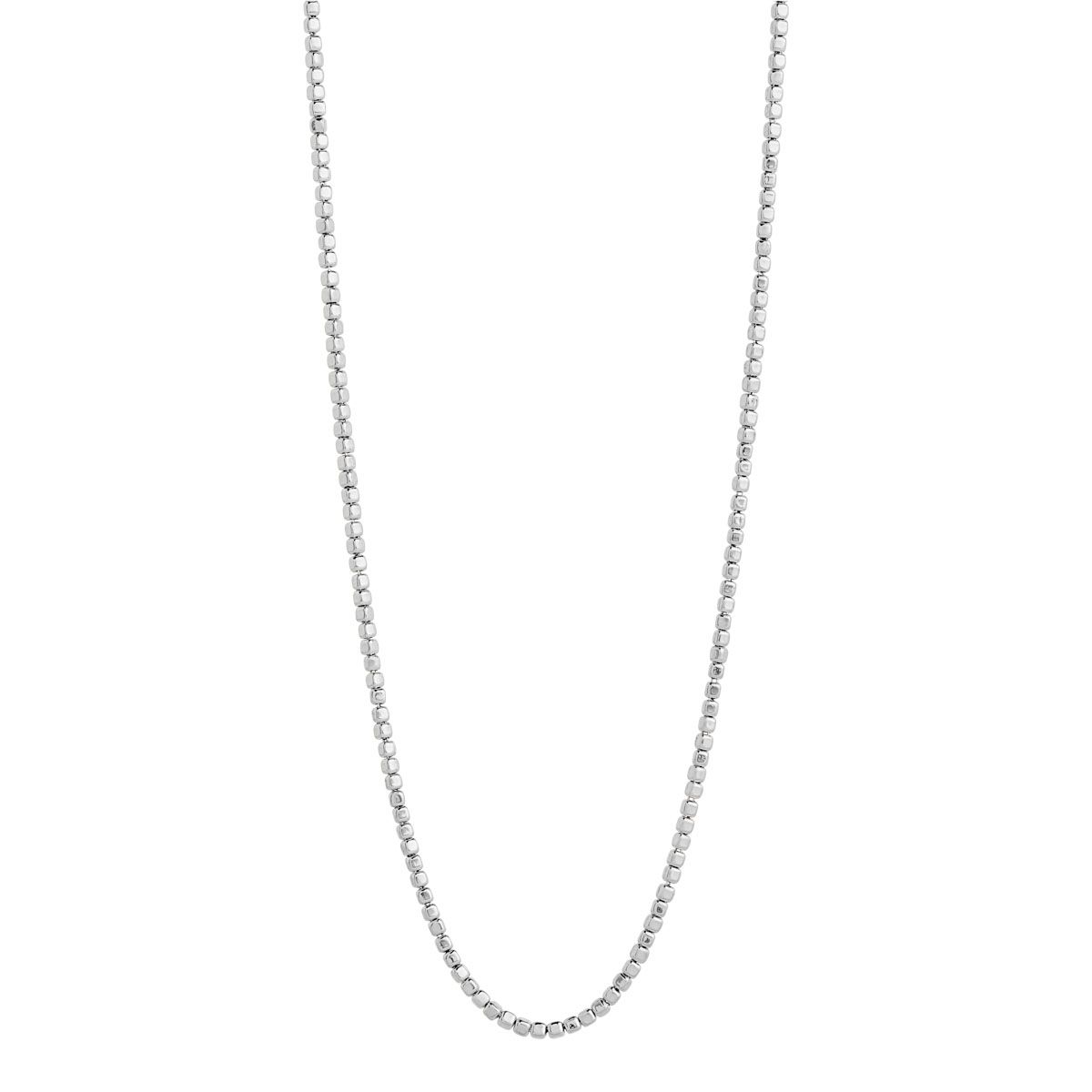 3mm silver square beads threaded on silver chain necklace, 45cm + ext, antitarnish N7388