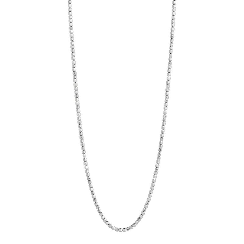 3mm silver square beads threaded on silver chain necklace, 45cm + ext, antitarnish N7388