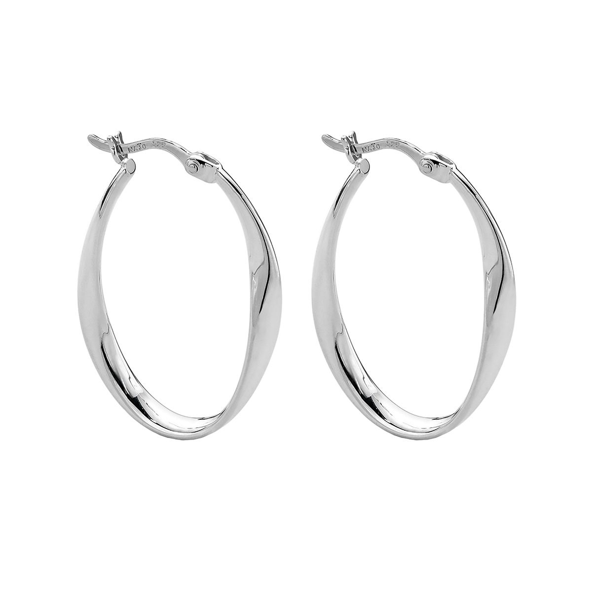 3x28mm silver ribbon oval hoop with lever clasp, antitarnish (min. qty=2) E5233