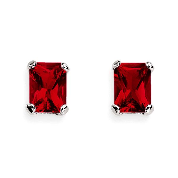 SS garnet emerald cut studs AG01166