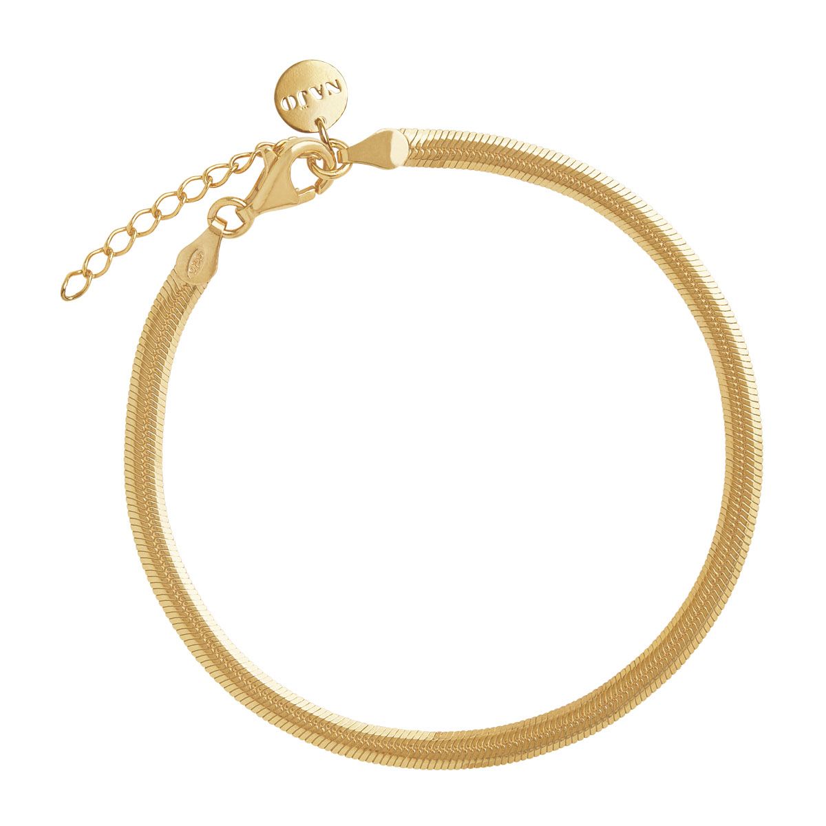 3.8mm double-sided  yell gold (14k 2mc) plated silver serpent chain bracelet, 18.5cm+3cm extension, antitarnish B7233
