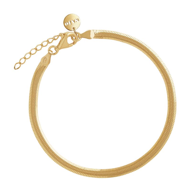 3.8mm double-sided  yell gold (14k 2mc) plated silver serpent chain bracelet, 18.5cm+3cm extension, antitarnish B7233
