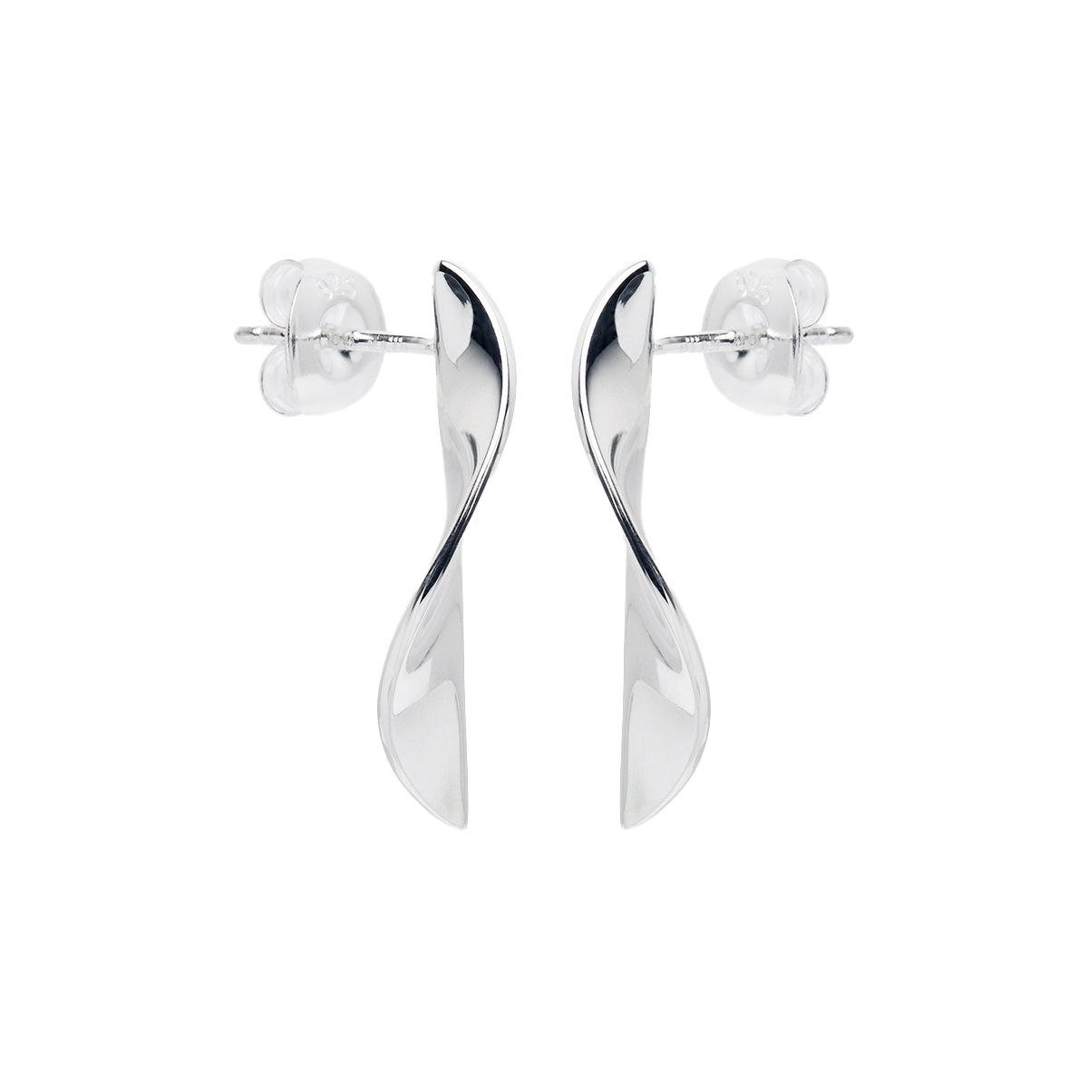 5x24mm silver, slightly twisted, leaf shape stud earring, antitarnish E7182