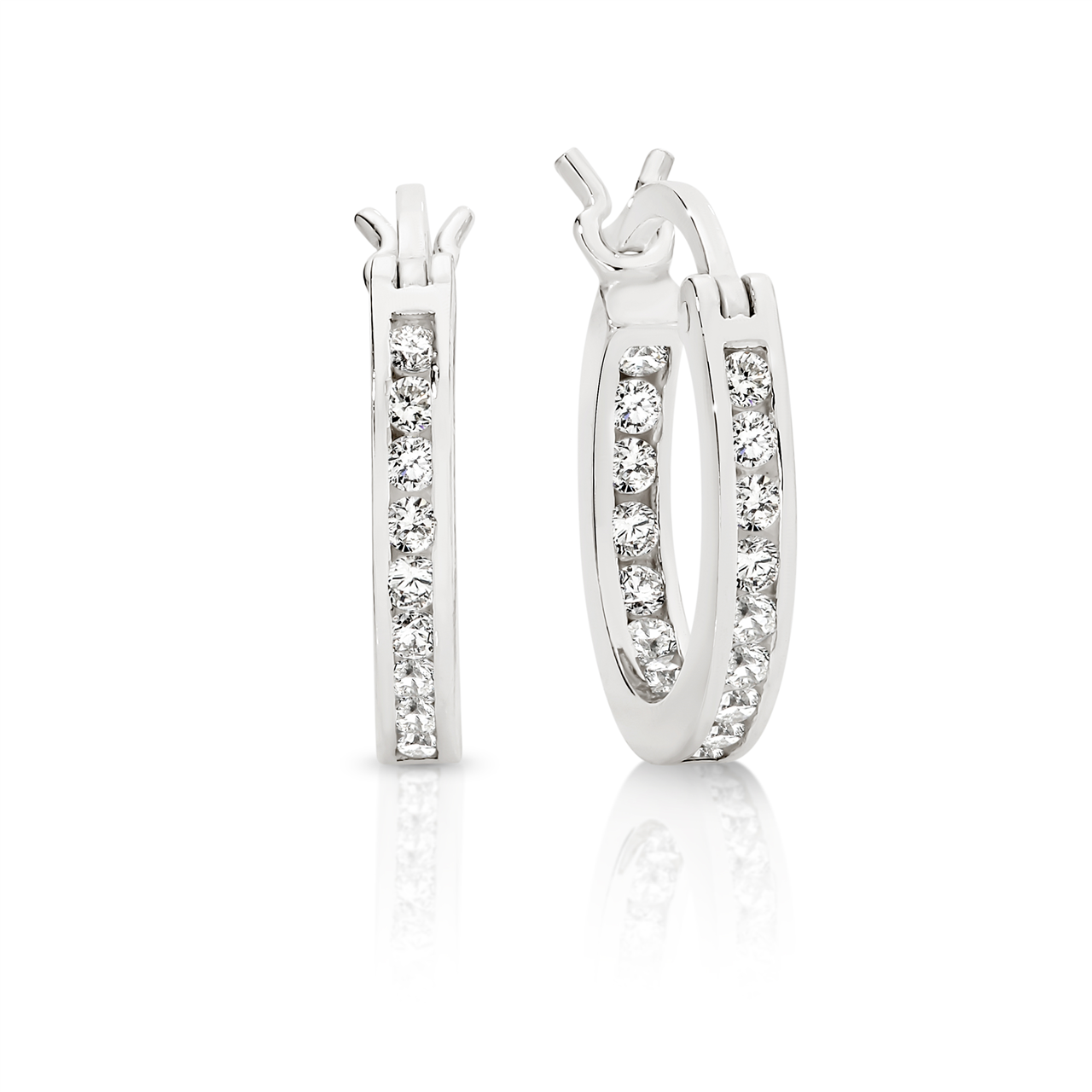 SS 15mm channel set CZ inside out hoops AG01079