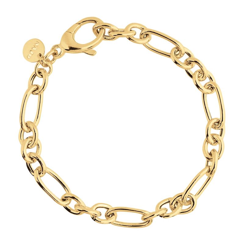 7.5mm yellow gold (14k 2mc) plated silver alternating oval and round link bracelet with feature clasp 20cm, antitarnish B6958