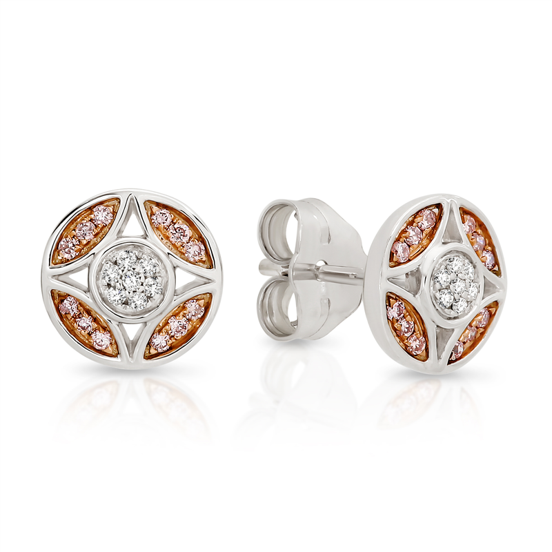9W 0.10ct Natural Australian pink diamond fancy studs with rose accent AU01008