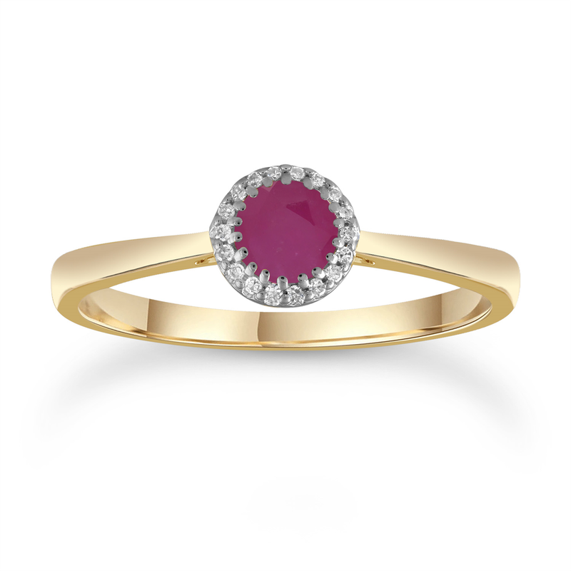 9K YLW GLD 0.05CT HI I1 DIA RUBY RING IGR-34612RB-Y-N