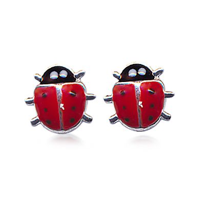SS RED ENAMEL LADY BEETLE STUD SE1433