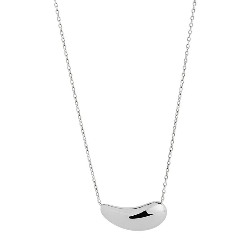 10x25mm silver elongated bean shape pendant threaded on 1mm link chain, 45cm +5cm ext, antitarnish N7300