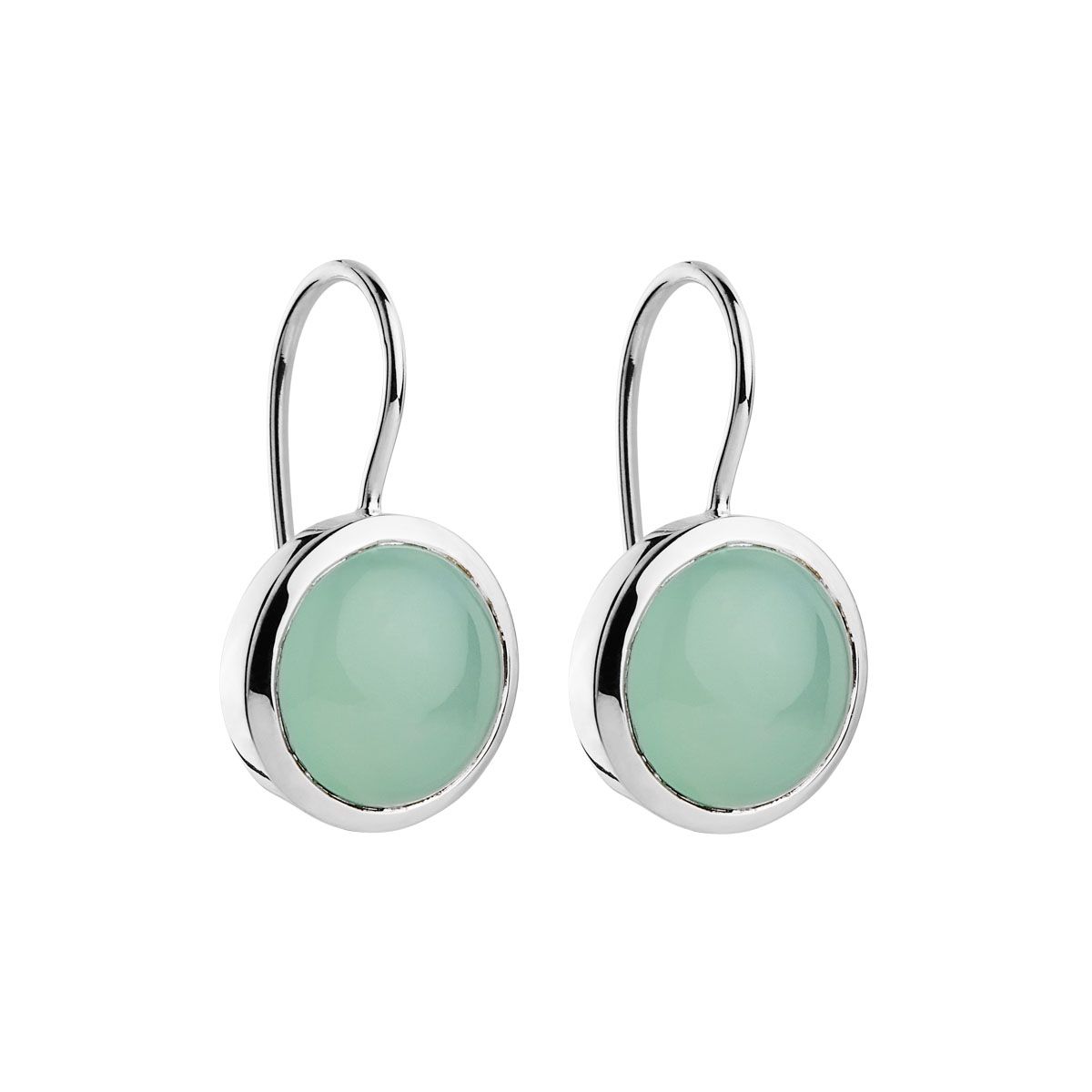 14x22mm, round cabochon aqua chalcedony in silver setting with fixed hook, antitarnish E7265