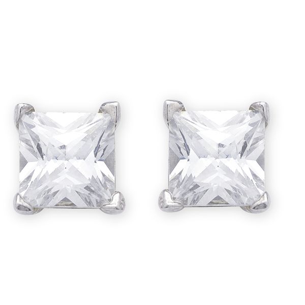 Sterling Silver Cubic Zirconia Princess Cut Studs M1234