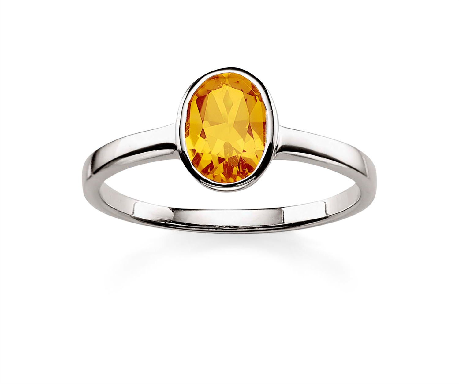 SS citrine bezel set oval solitaire ring AG01229