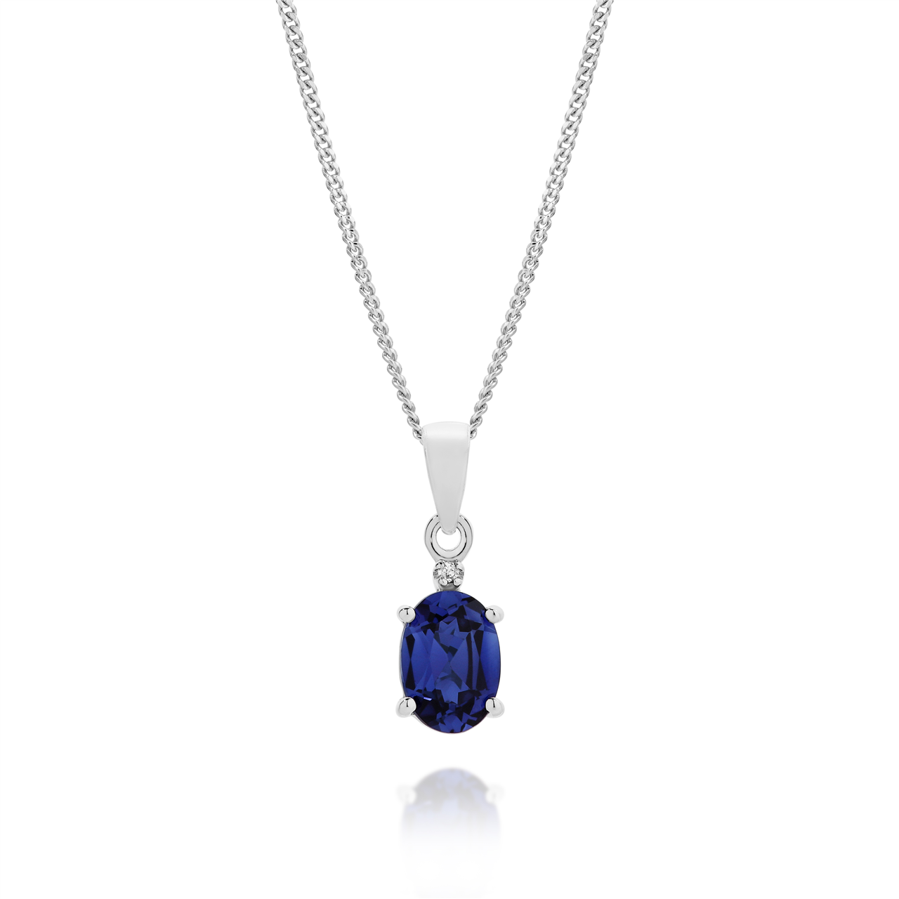 SS cr sapphire oval claw set pendant with diamond at top AG01206