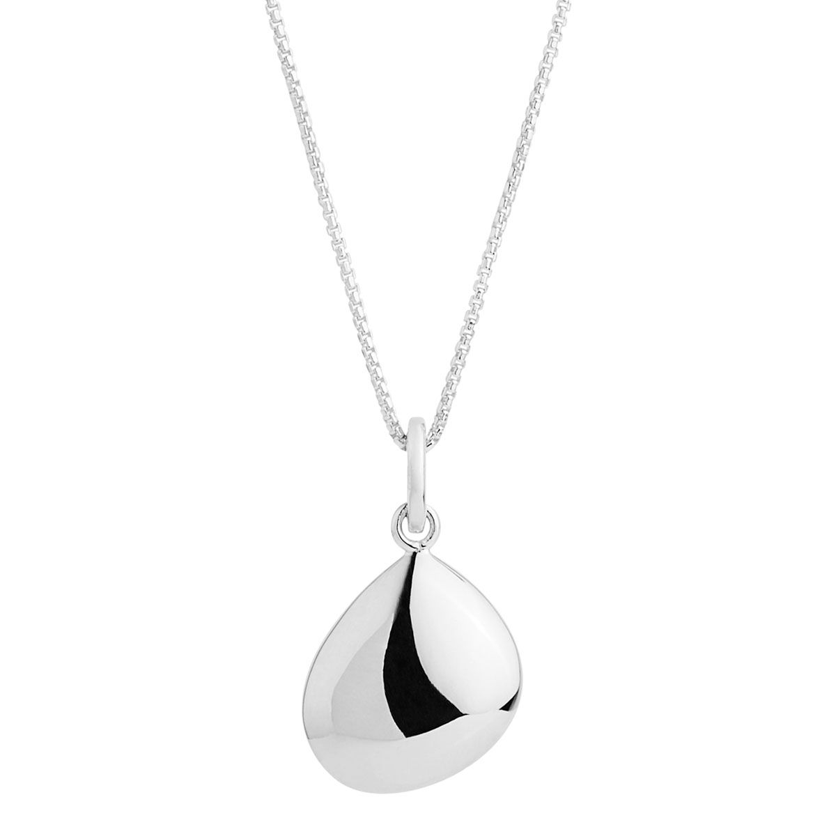 12x39mm, silver irregular puffed pebble shape pendant on C0146-45cm 0.8mm round box chain with 5cm extension N7255