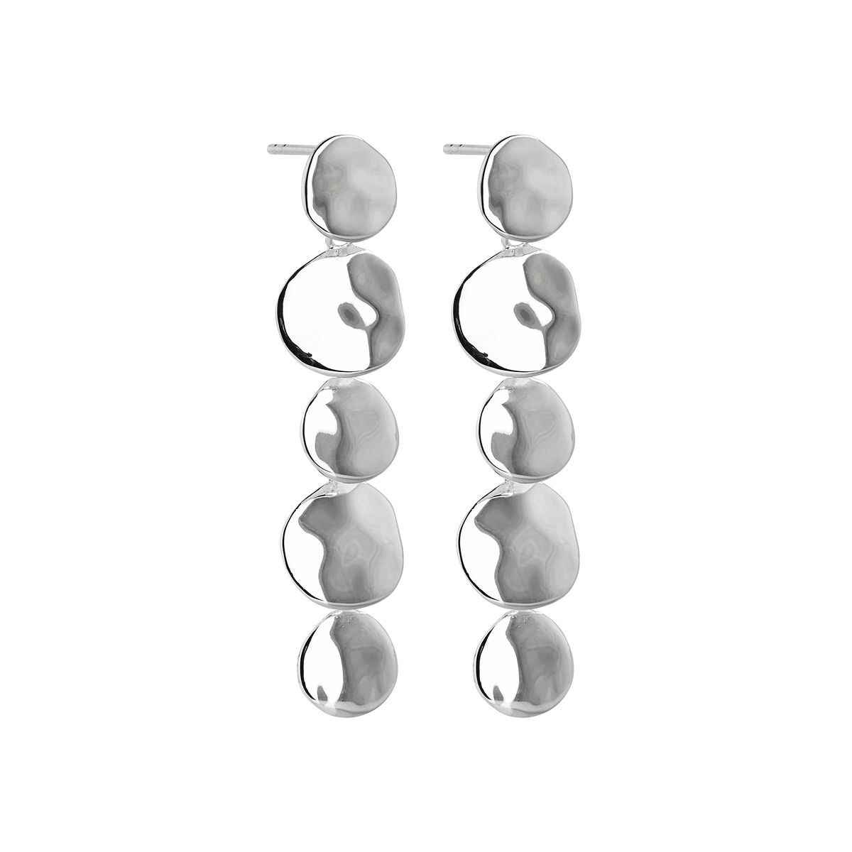 11x47mm, 5 x linked flat silver disk stud earring, antitarnish E6725