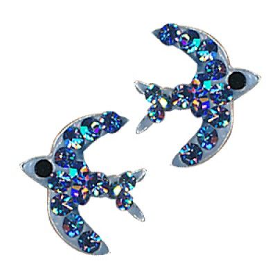 SS BLUE CRYSTAL BIRD STUDS KS32BCR