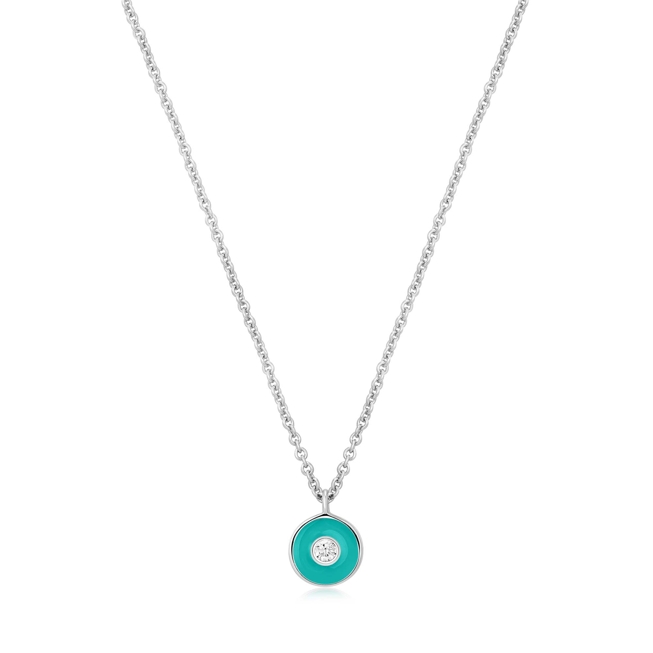 BRIGHT TEAL ENAMEL DISC SILVER NL N028-01H-T