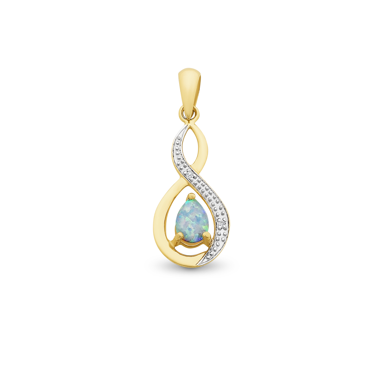 9ct Gold Created Opal And Diamond Pendant M2944