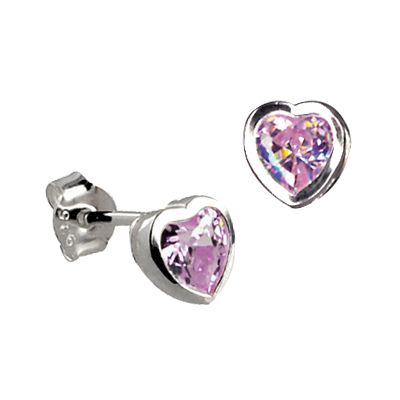 SS LAVENDER CZ BEZEL SET  HEARTSTUDS SE794L