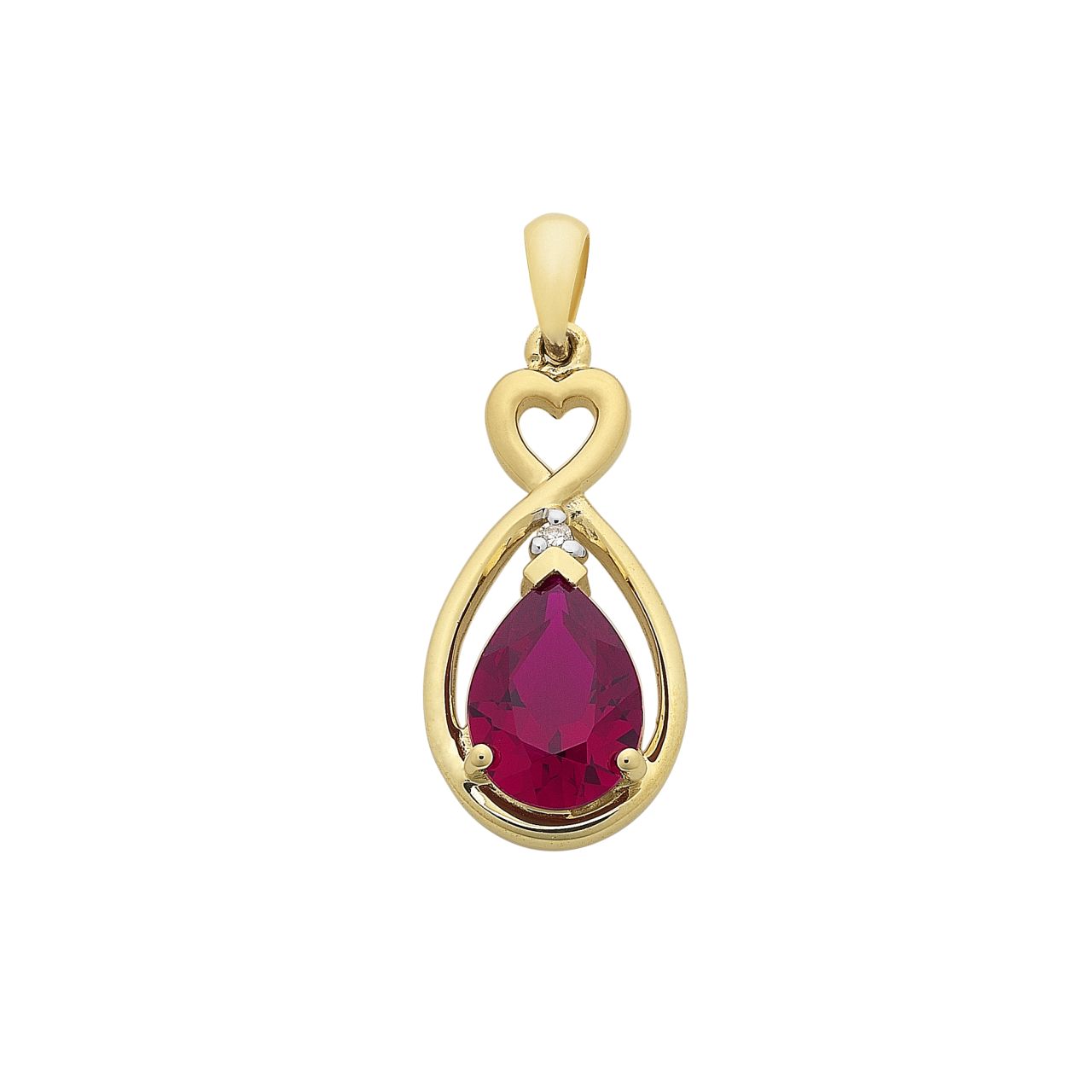 9ct gold created ruby &amp; diamond pendant M3101