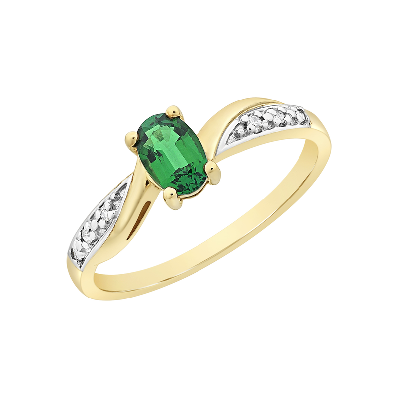 9ct Gold Created Emerald &amp; Diamond Ring M3166