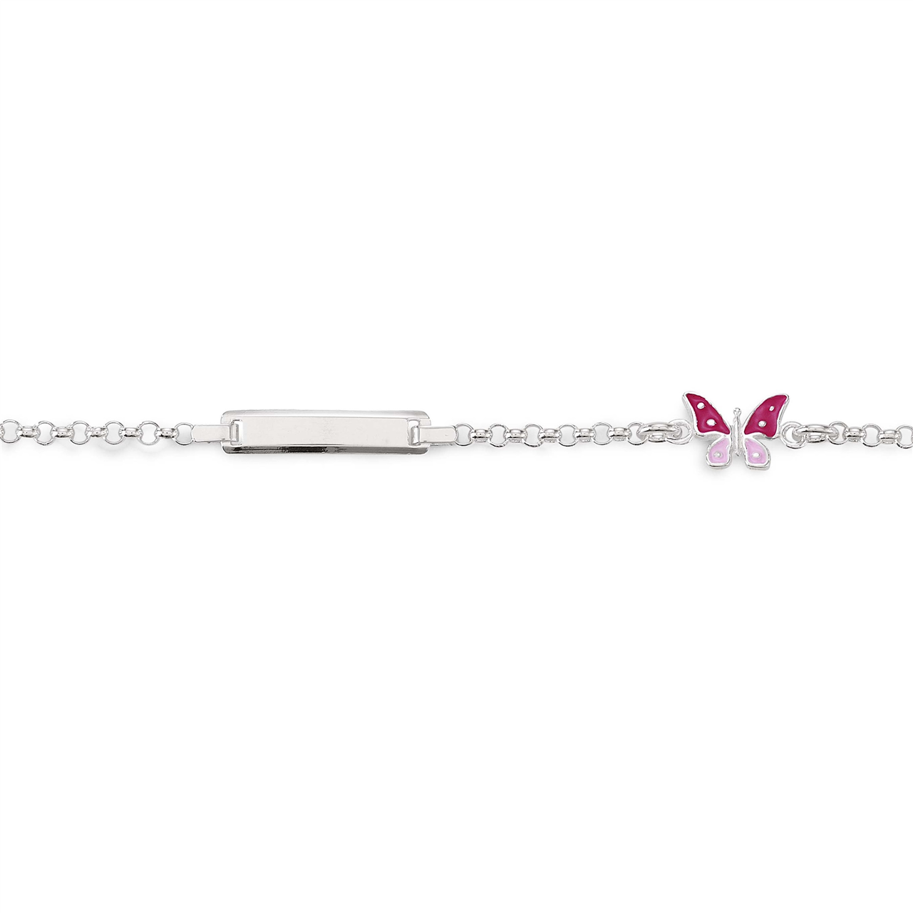 MP3062 SS belcher ID braclet with pink enamel butterfly 18.5cm AG00644