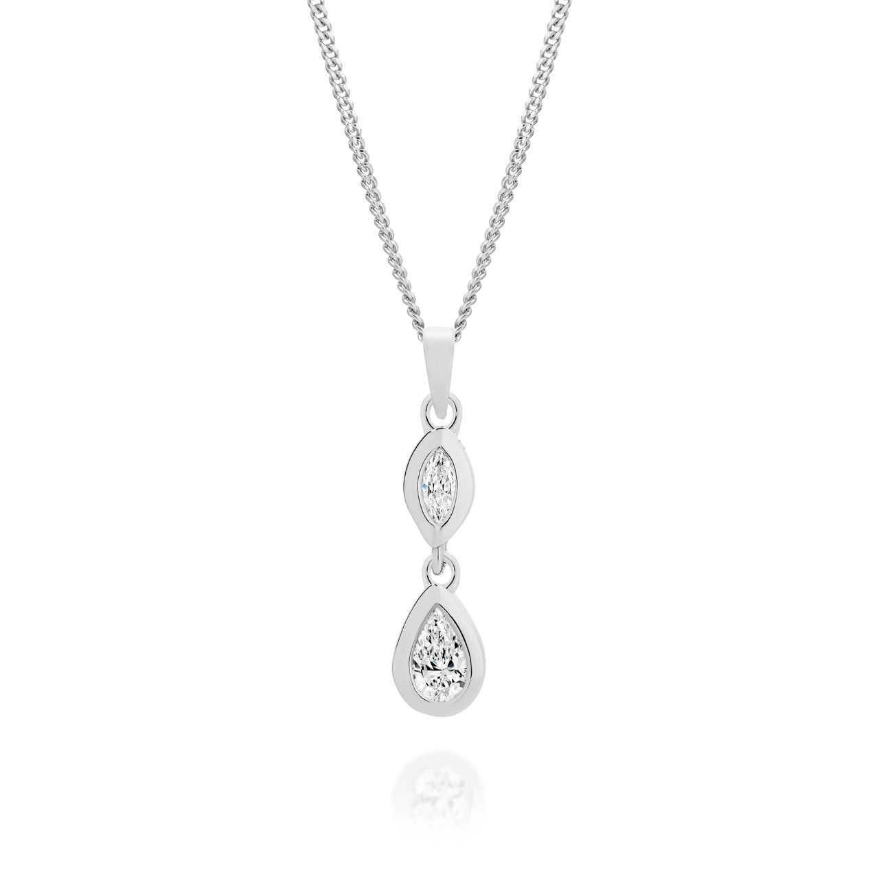 SS CZ double drop pendant with marquise and pear shape stones AG01249
