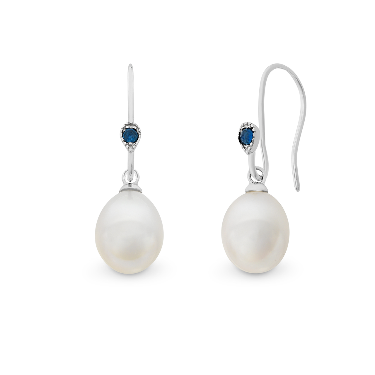 Sterling Silver Natural Sapphire &amp; Freshwater Pearls Earrings M2990