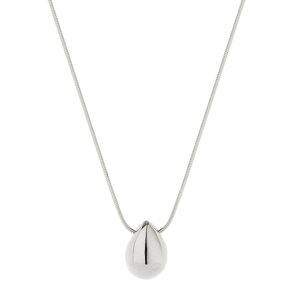 14x20mm silver puffed teardrop pendant on C0031-55cm + ext, 1.4mm silver snake chain, antitarnish N6727