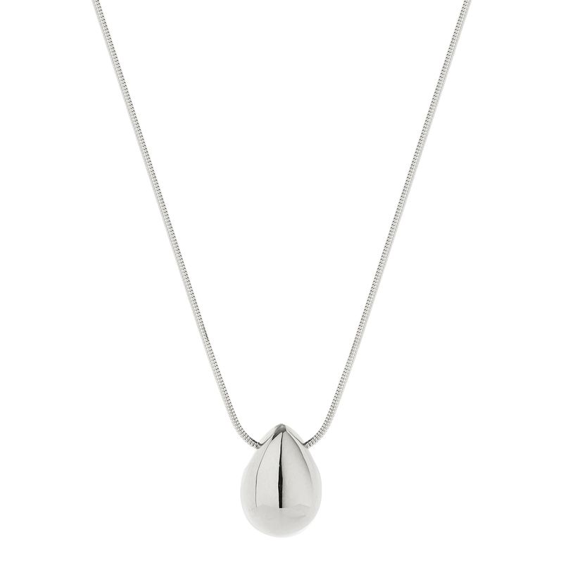 14x20mm silver puffed teardrop pendant on C0031-55cm + ext, 1.4mm silver snake chain, antitarnish N6727