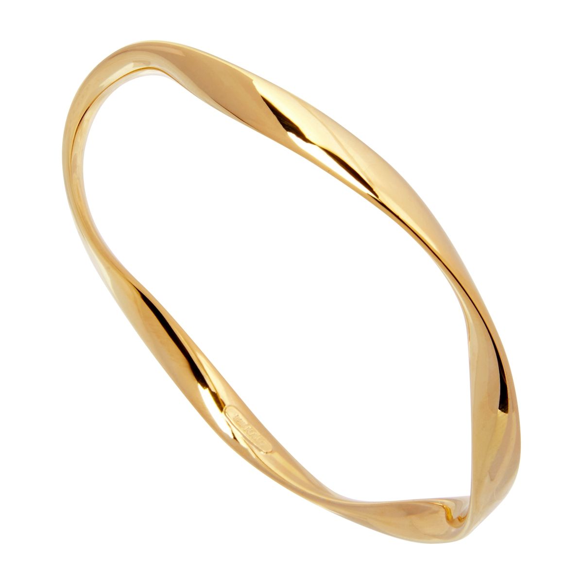 6mm yellow gold (14k 1mc) plated silver twisted ribbon hollow-tube bangle, 65mm inner diam, antitarnish B6619