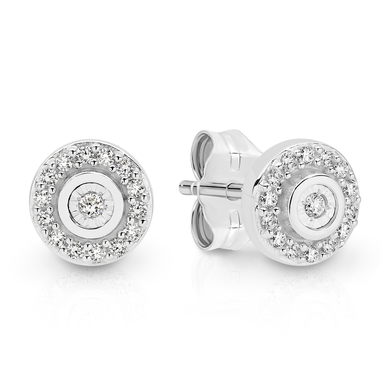 MP2353 9W 0.10ct miracle plate 6.4mm round diamond halo studs (TTLB P2+) AU00143