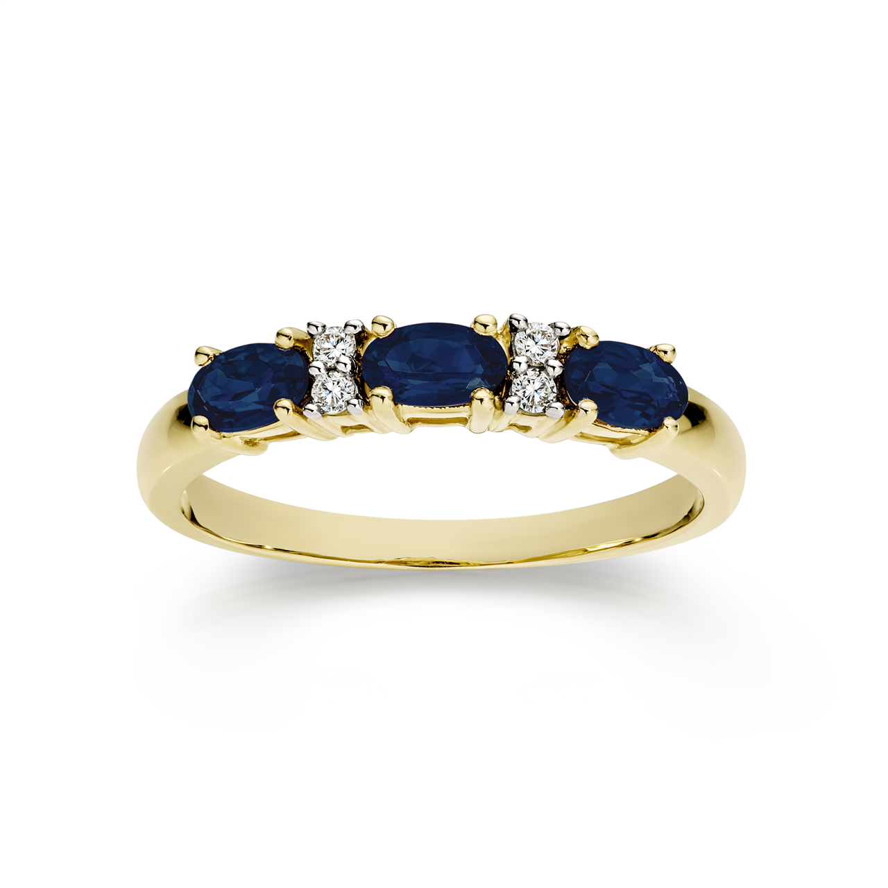 9Y claw set oval 3x sapphire straight band ring with diamonds AU00904