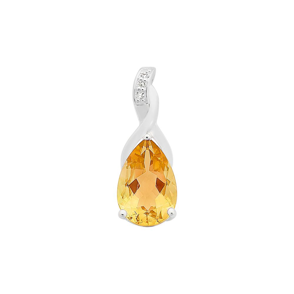 Sterling Silver Pendant Set With Citrine &amp; Cubic Zirconia With Chain M3173
