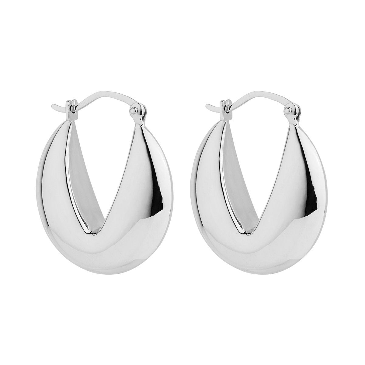 7x23mm silver puffed hoop with V cutout and lever clasp, antitarnish E7234