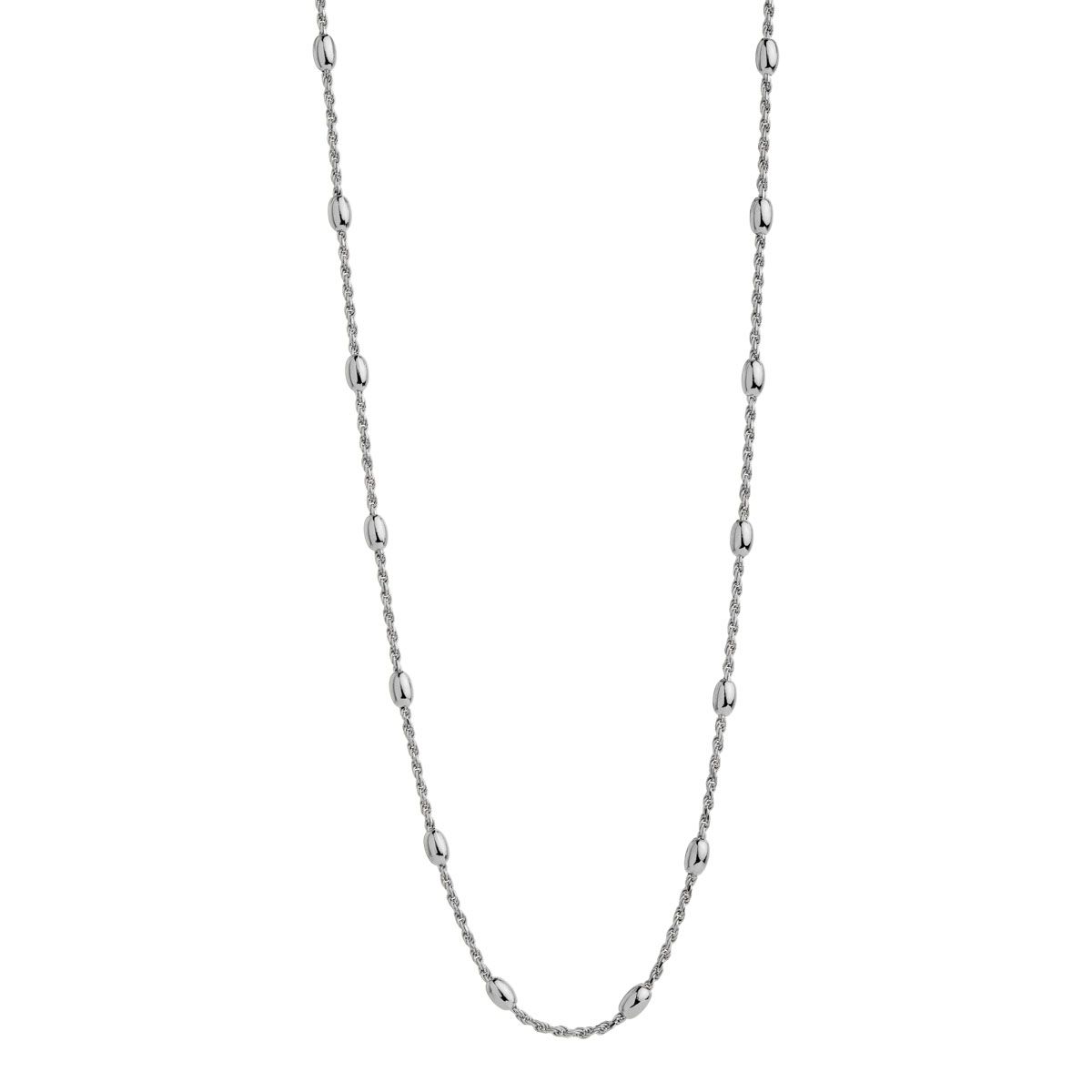 silver 3x4.5mm oval beads stationed around 1.2mm silver twist chain necklace, 45.5cm+5cm extension, antitarnish N7244