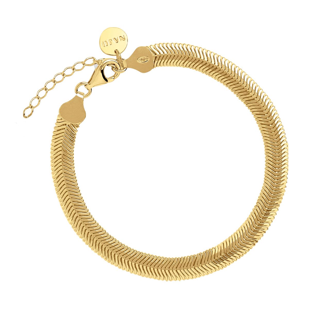 6mm double-sided gold plated (14k 2mc) plated silver serpent chain bracelet, 18.5cm+3cm extension, antitarnish B7230