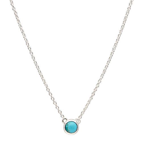 5mm pressed turquoise in silver setting attached to silver chain neck, 42cm + 5cm extension, antitarnish N6543